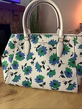 kate spade Floral Ivory Satchel with Blue & Green Flowers